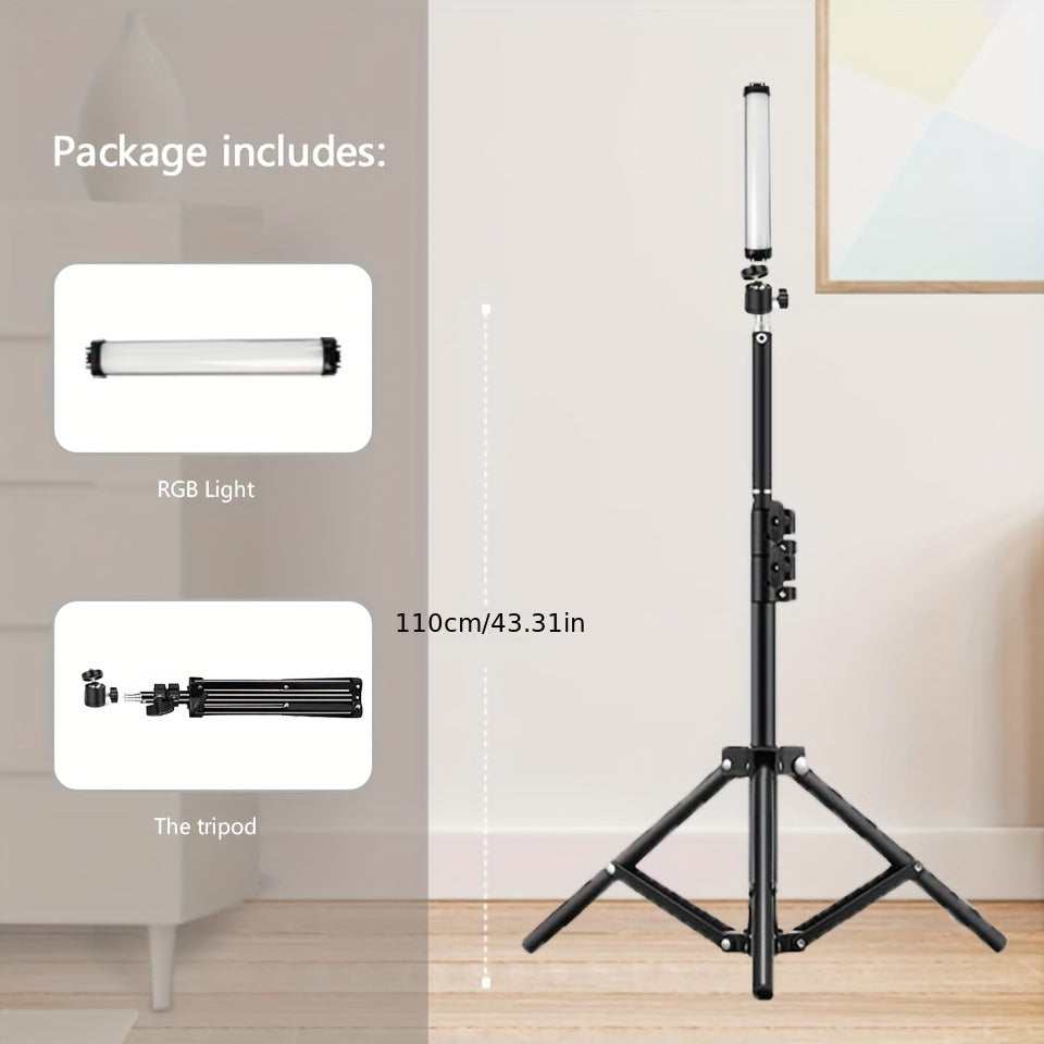 11 dyuymli qo‘l bilan ushlanadigan RGB LED video yoritgich tayoqchasi, sozlanadigan rang harorati 2700K-7500K va USB orqali quvvatlanadigan batareyali