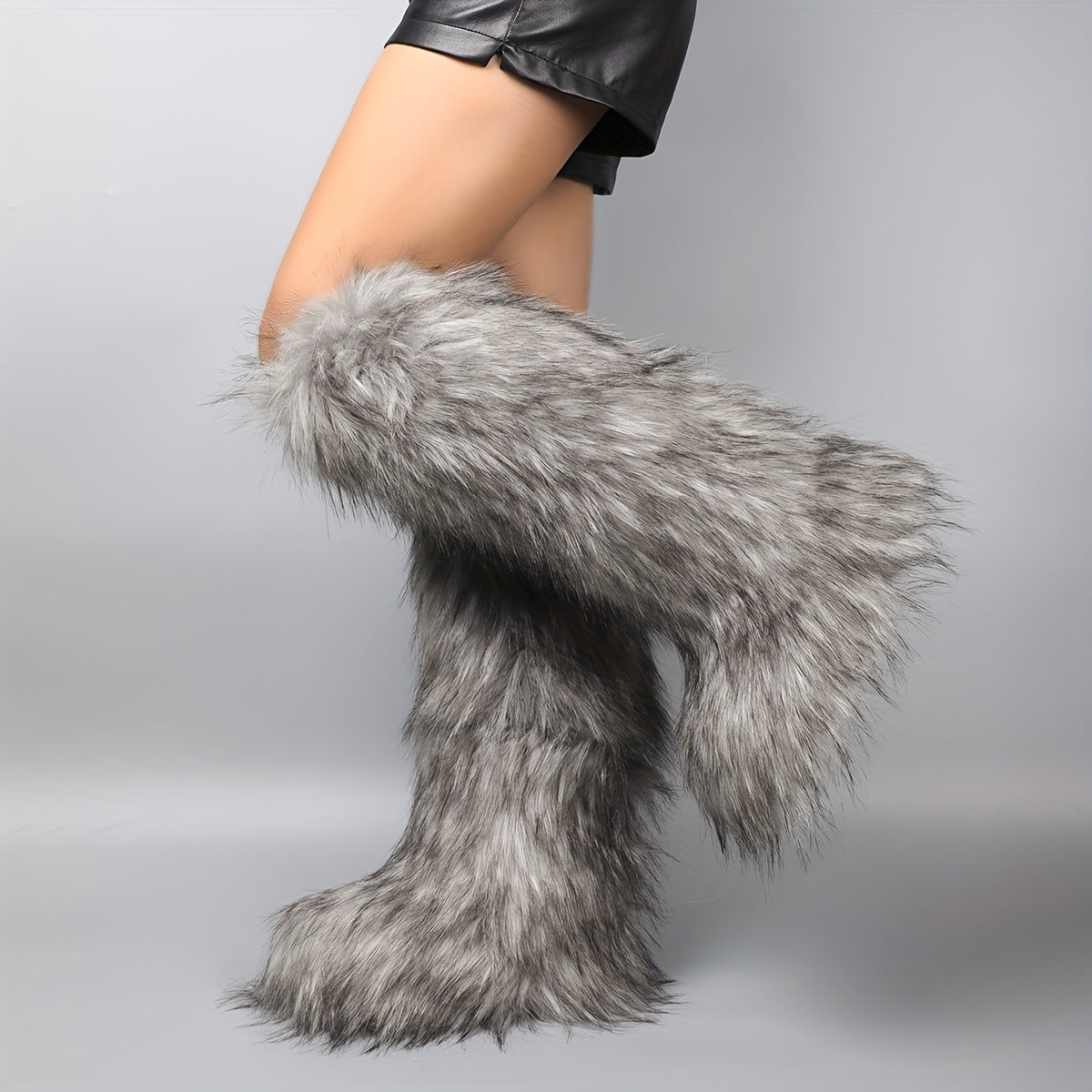 Женские зимние сапоги из искусственного меха для снега, теплые, до колена, с меховой подкладкой, противоскользящие, черные и белые зебра