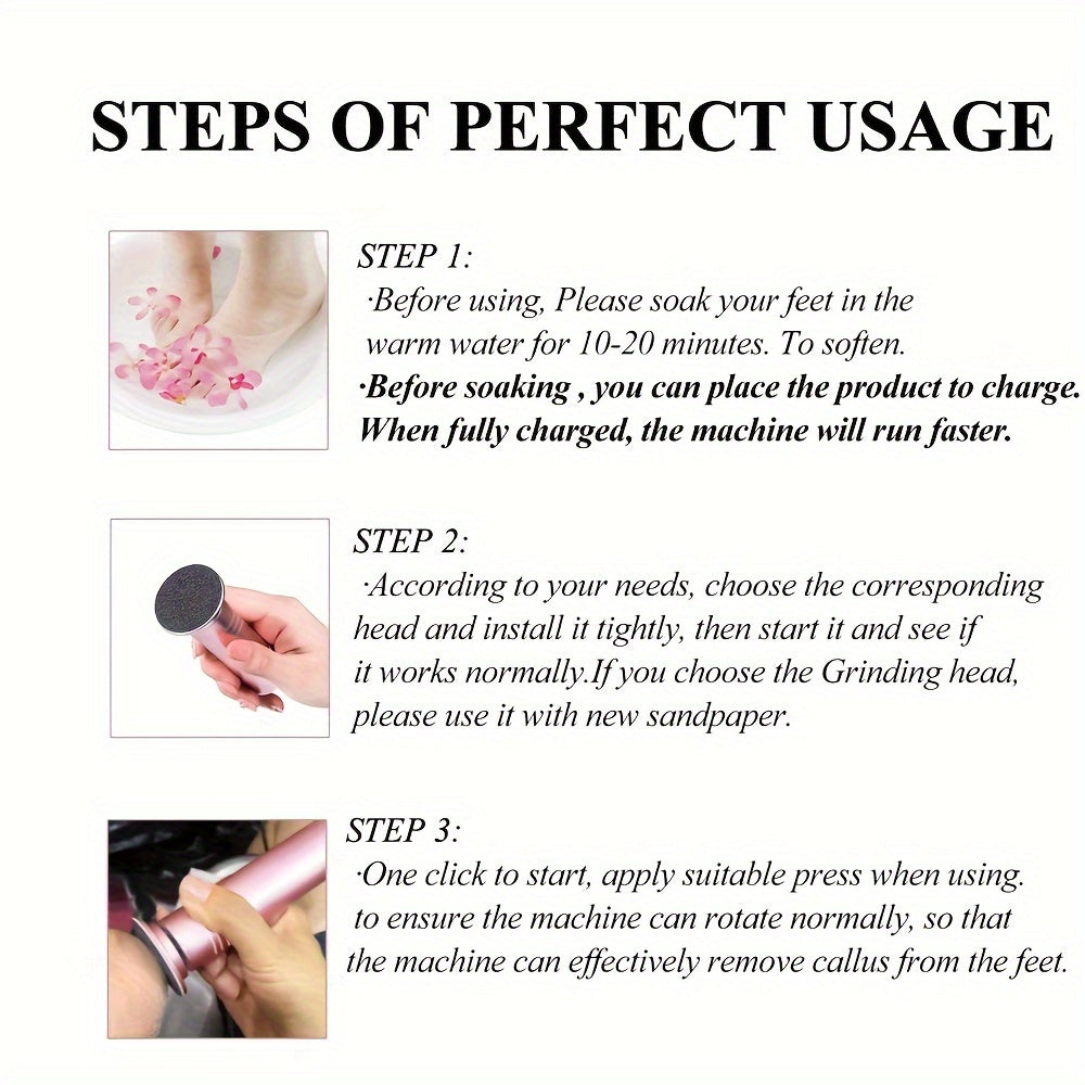 Rechargeable Electric Foot File with USB Charging and Replaceable Sanding Disc