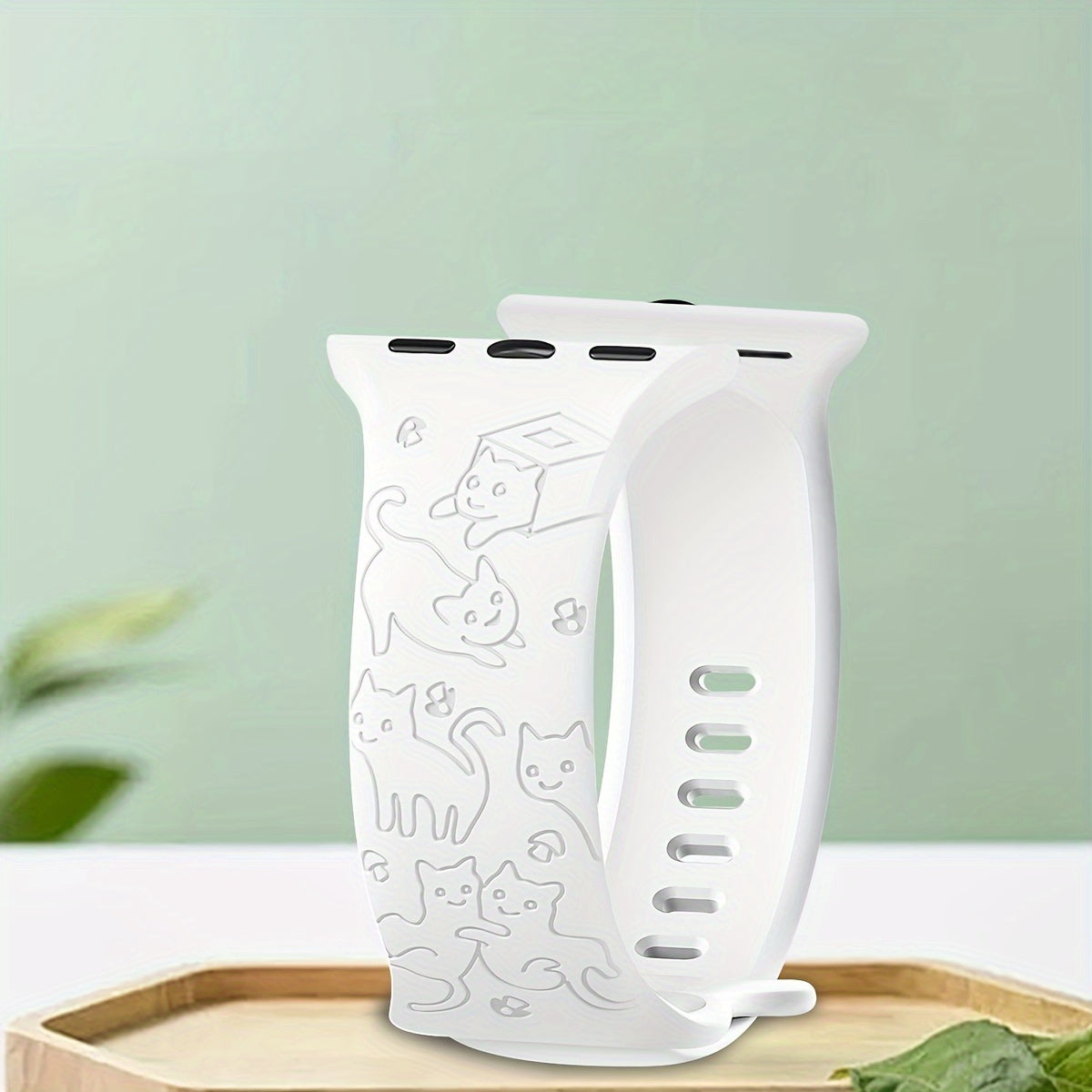 Engraved Silicone Watch Band with Kitten Pattern for iWatch Compatible with Multiple Sizes