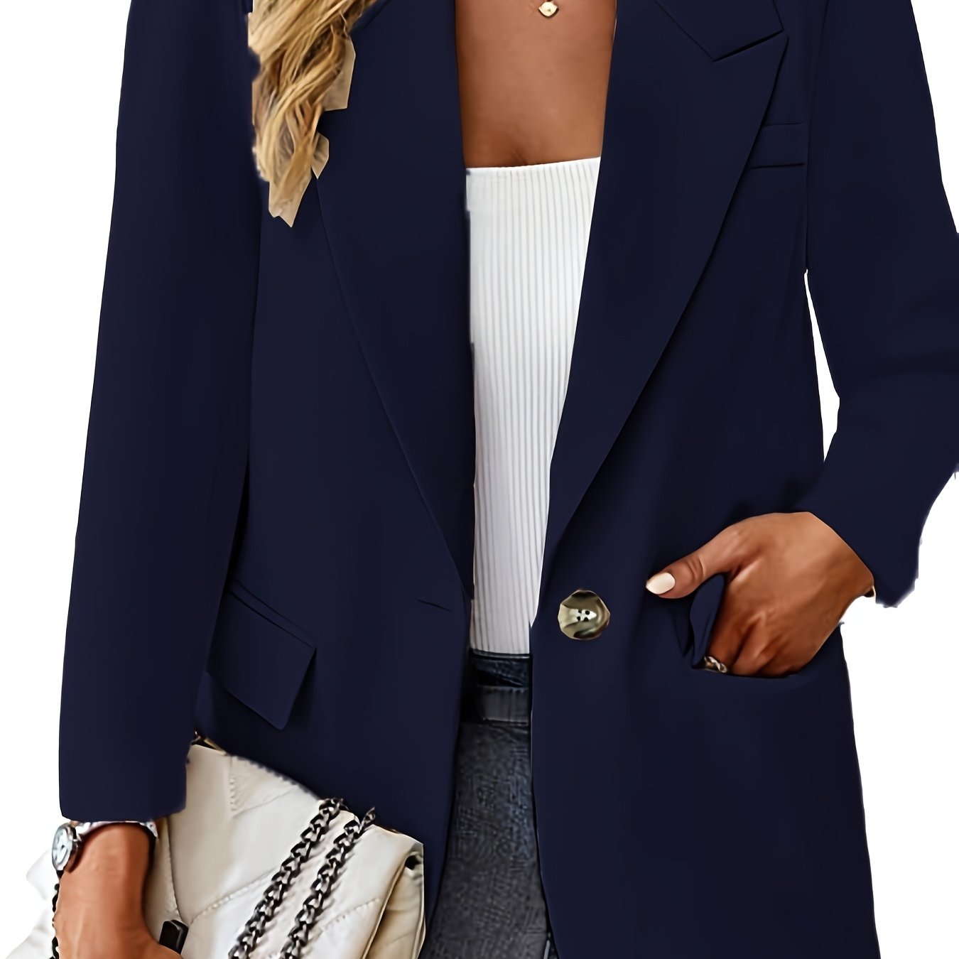 Women's Casual Solid Color Polyester Blazer with Pockets Long Sleeve Regular Fit