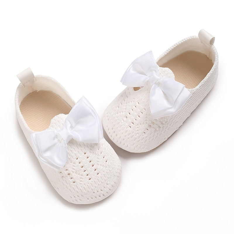Zapatos para bebés que caminan rosa, blanco, beige, con lazo, casual, primavera, otoño, tela, slip-on