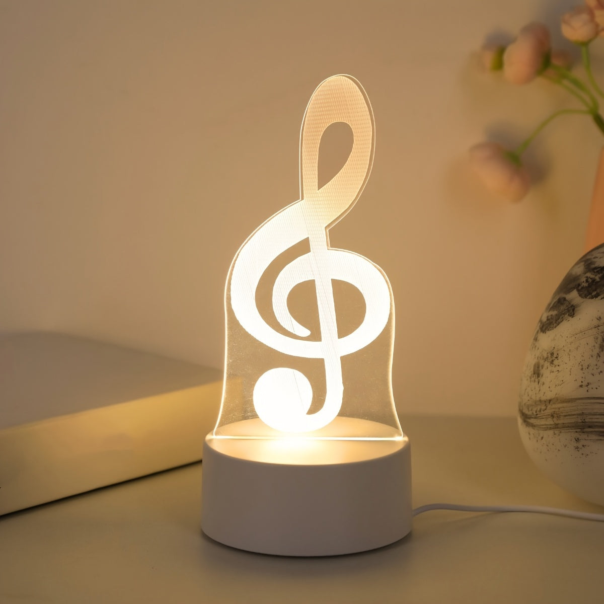 USB-Powered 3D Music Note Night Light for Bedroom Decor Kids Gift
