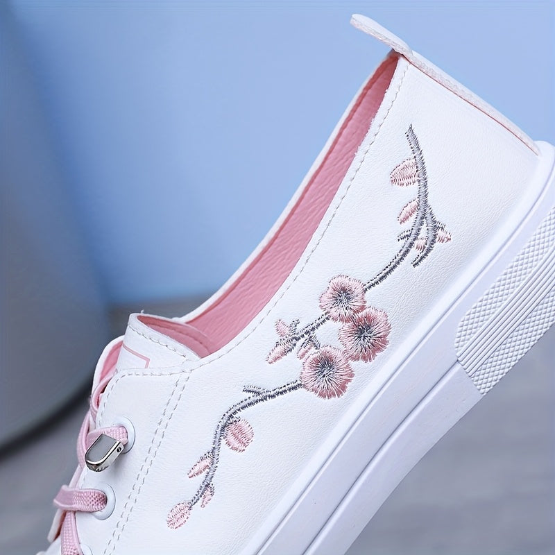 Women’s Floral Embroidery Sneakers Casual Slip-On Microfiber All-Season