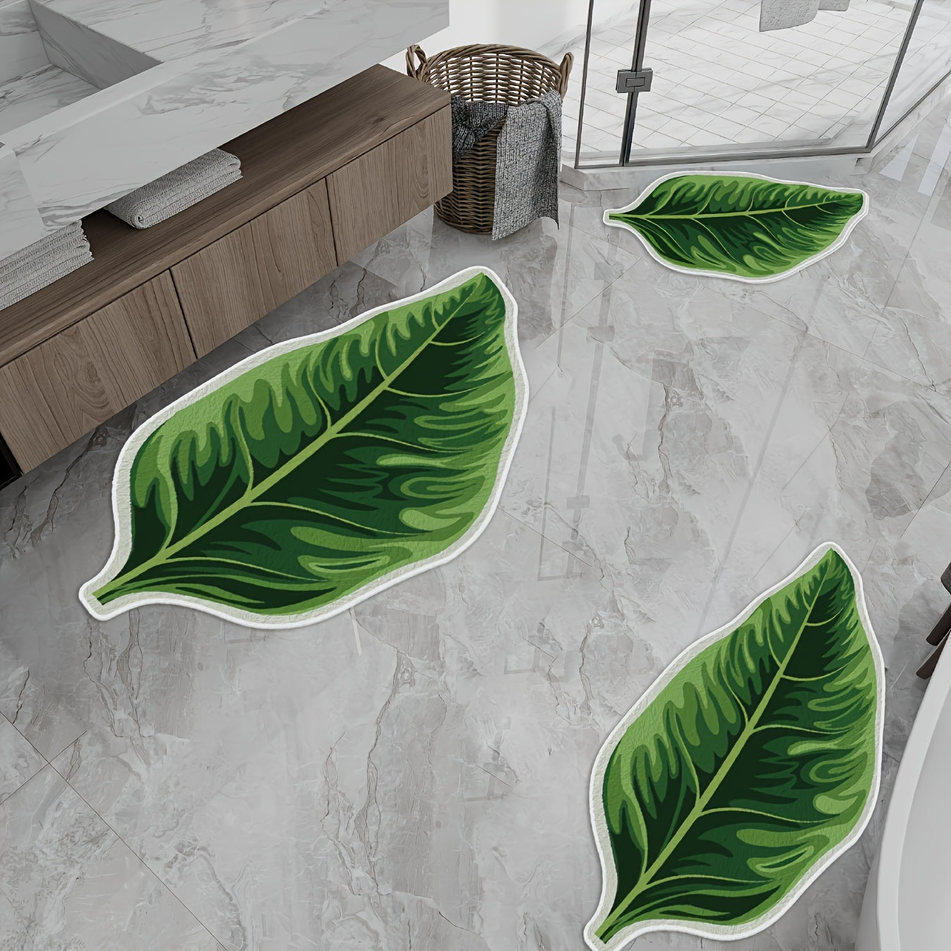 Green Leaf Velvet Non-Slip Bathroom Mat for Bedroom Living Room Floor Decor