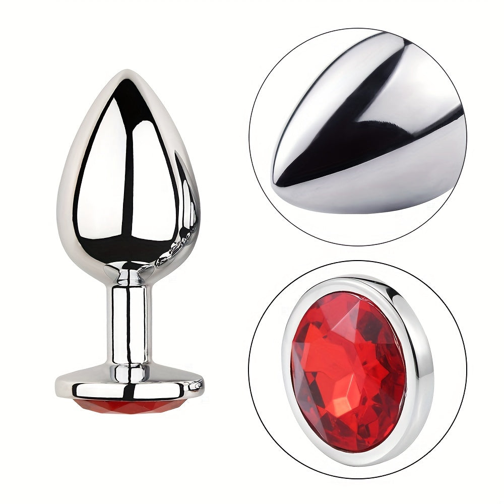 Adult Metal Anal Plug Butt Plug with Gem Base, Couples Sex Toy