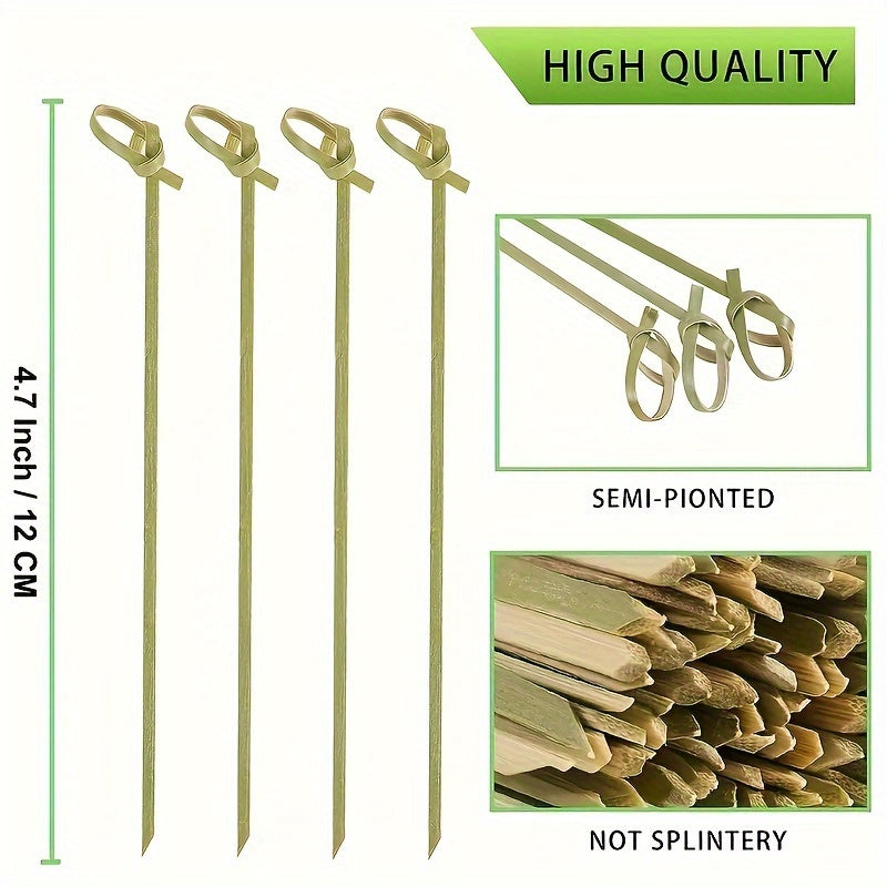100 Pieces Handmade Circular Bamboo Skewers for Fruit, Cocktail, and Appetizer Use
