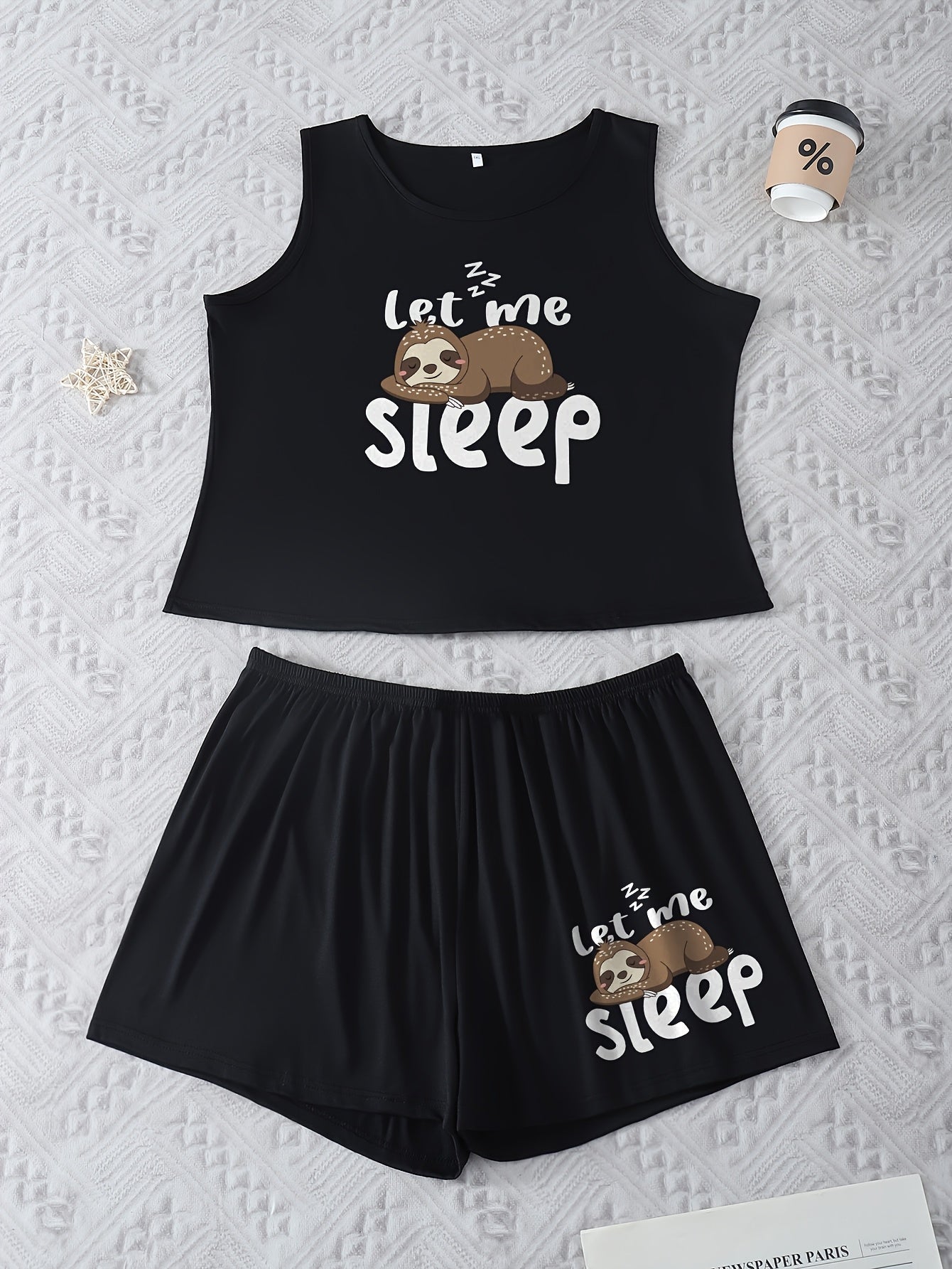 Plus Size Women’s Loungewear Set Comfortable Sleepwear Shorts Cartoon Sloth