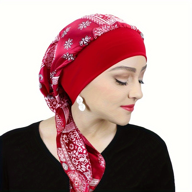 Black and White Paisley Stretchy Turban Hat for Women Lightweight Polyester