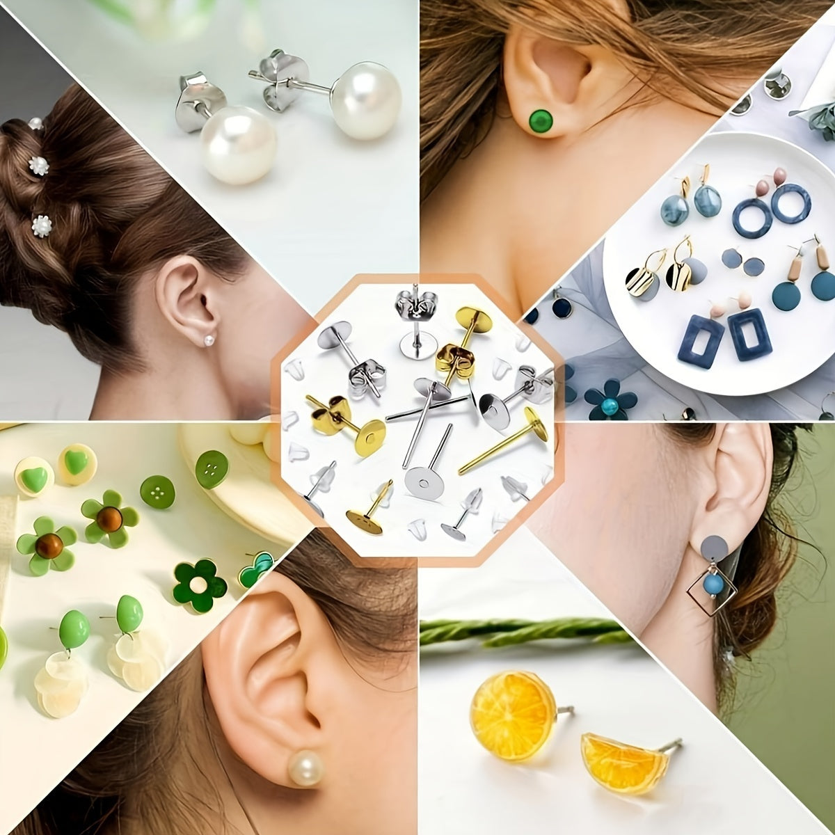 600 ta sirgʻa uchun postlar bilan zargarlik buyumlari qilish to'plami, gipoallergik zanglamaydigan po'lat va saqlash qutisi bilan