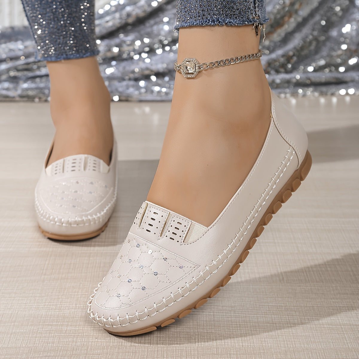 Women's Slip-On Loafers Faux Cover Shoes Comfortable TPR Sole Black White