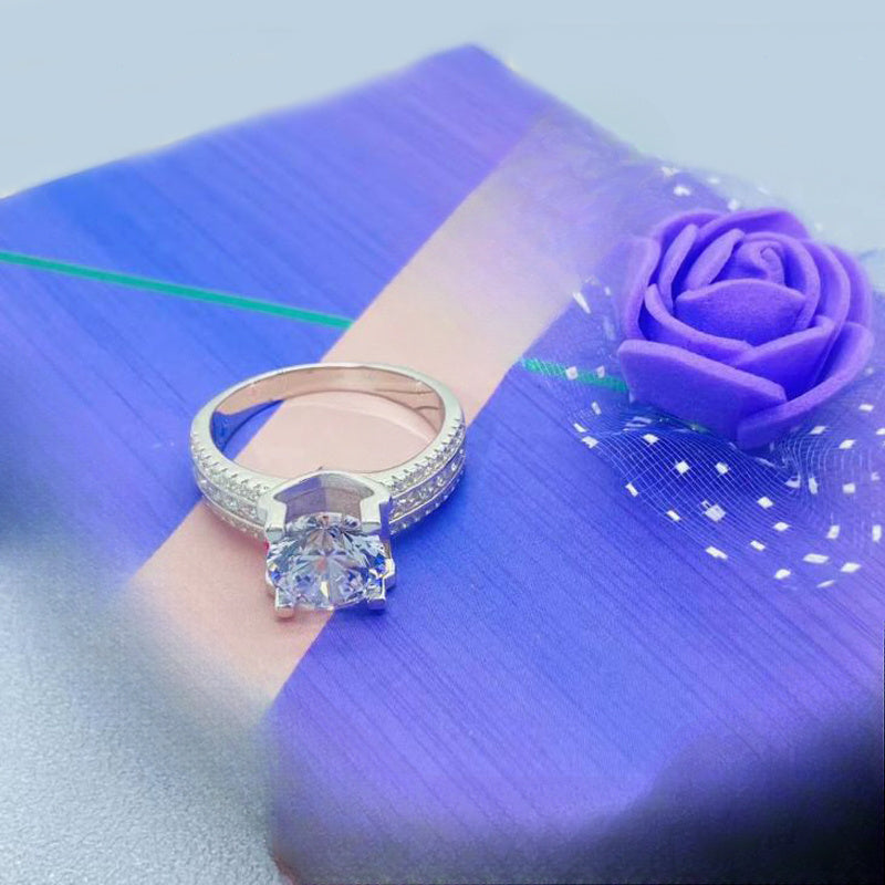 Vintage Silver Engagement Ring with 10 Carat Moissanite and 18K Gold Plating