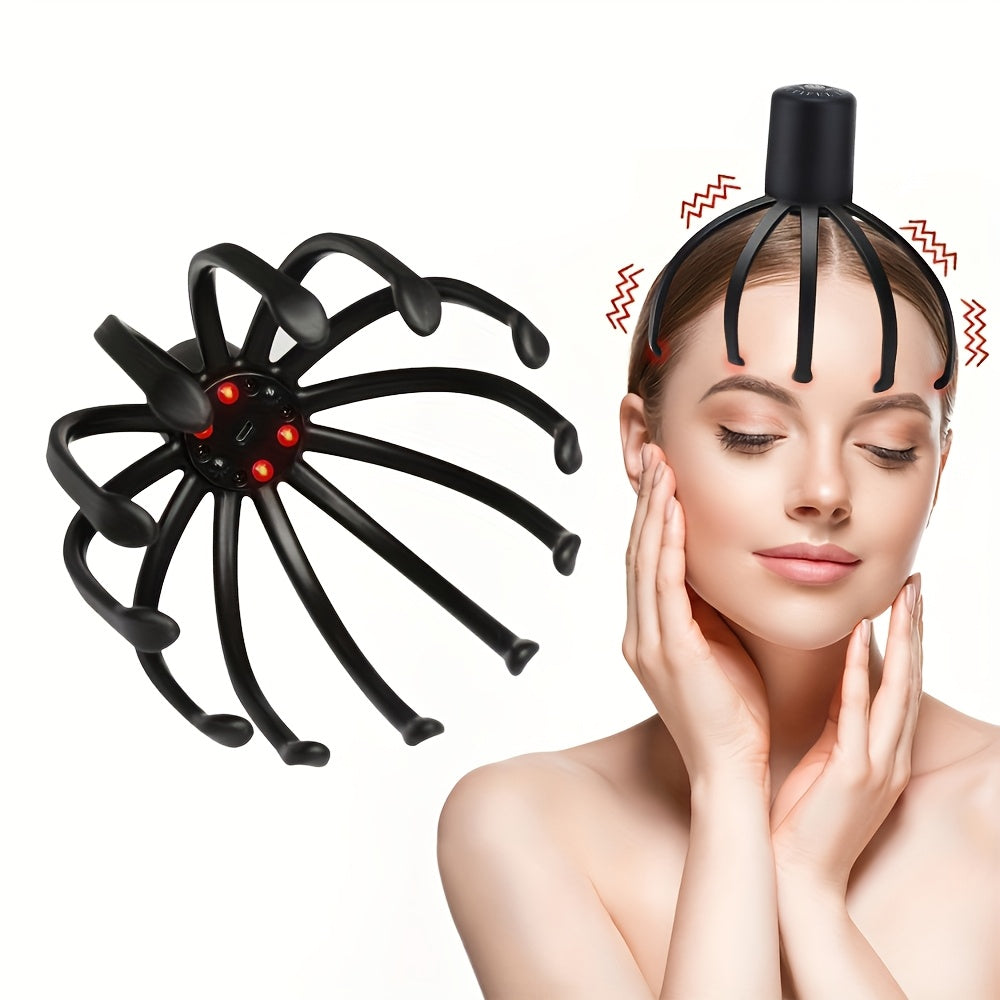USB Rechargeable Head Massager with 360° Multi-Claw Vibration Deep Tissue Stimulator