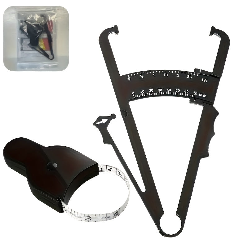 Набор из 2 инструментов для измерения жира в теле - ручной калипер для жира и рулетка в комплекте для мужчин и женщин, портативный фитнес-набор без батареек и электроники, идеальные спортивные принадлежности и подарки