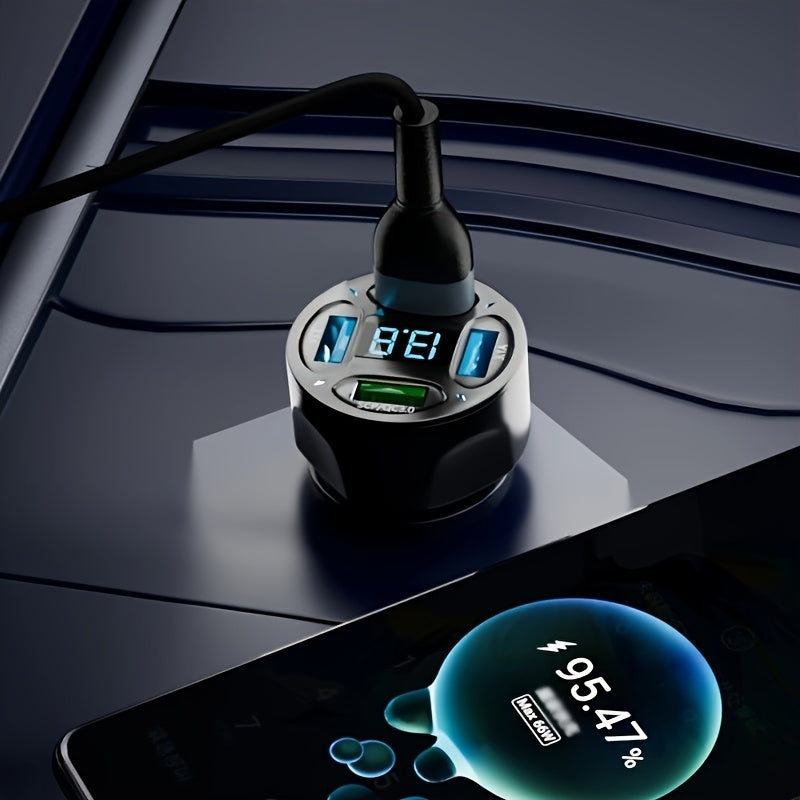 Universal Car Charger 66W 4-Port USB Fast Charging Digital Display