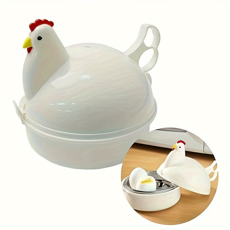 White Aluminum Alloy Egg Steamer with Chicken Shape, 4 Grids for Boiling and Steaming