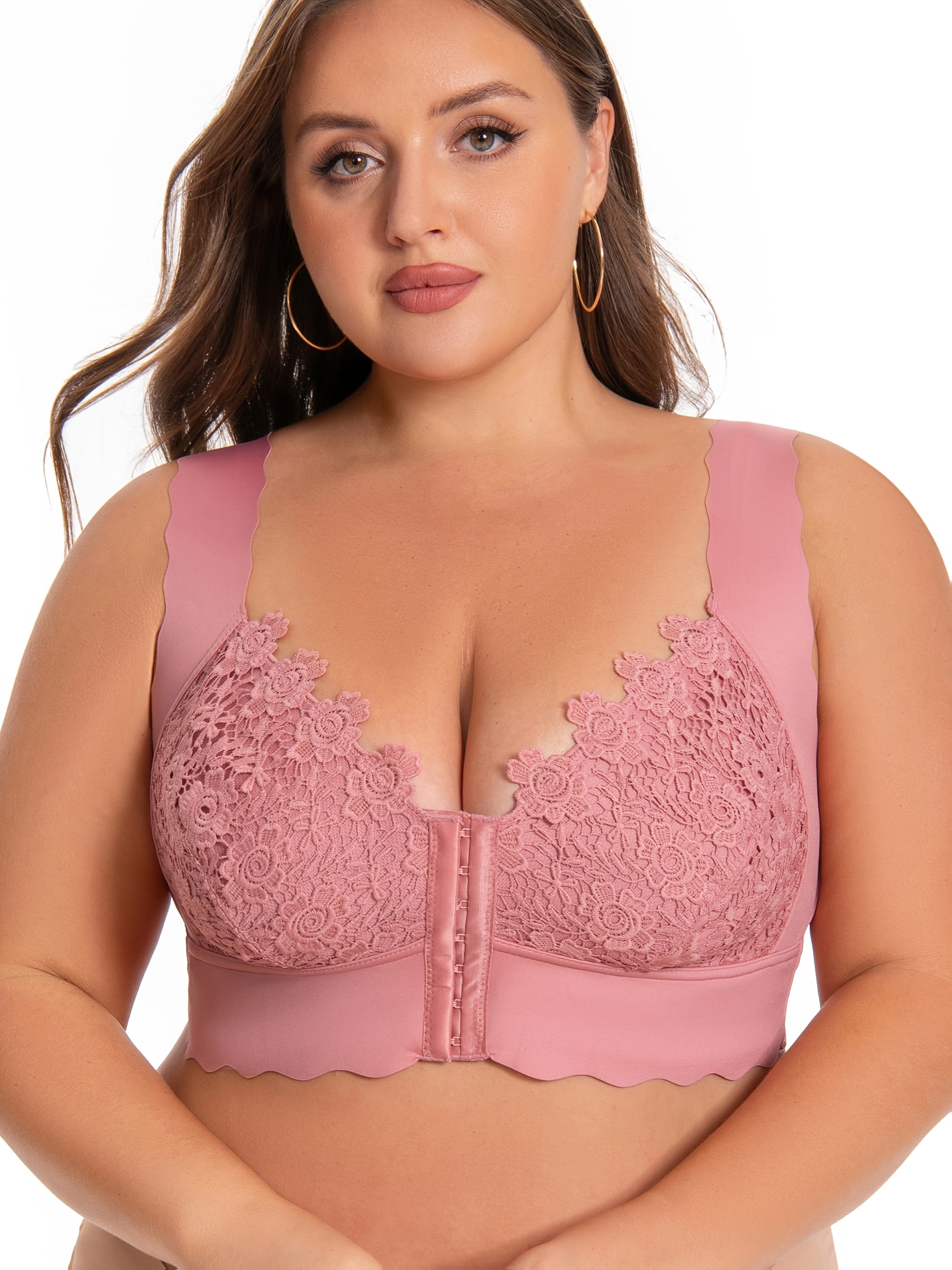 Бюстгальтер без швов для полных женщин с беспроводной поддержкой и эффектом пуш-ап с водорастворимым цветочным принтом