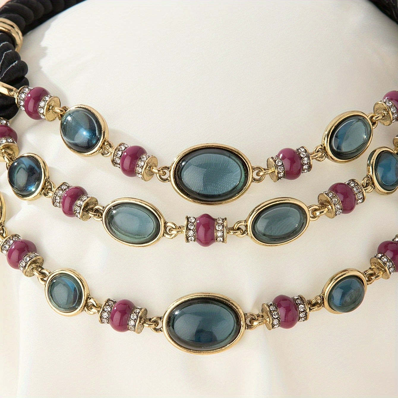 Elegant Purple Glass Mosaic and Copper Alloy Necklace for Women Vintage Style Jewelry
