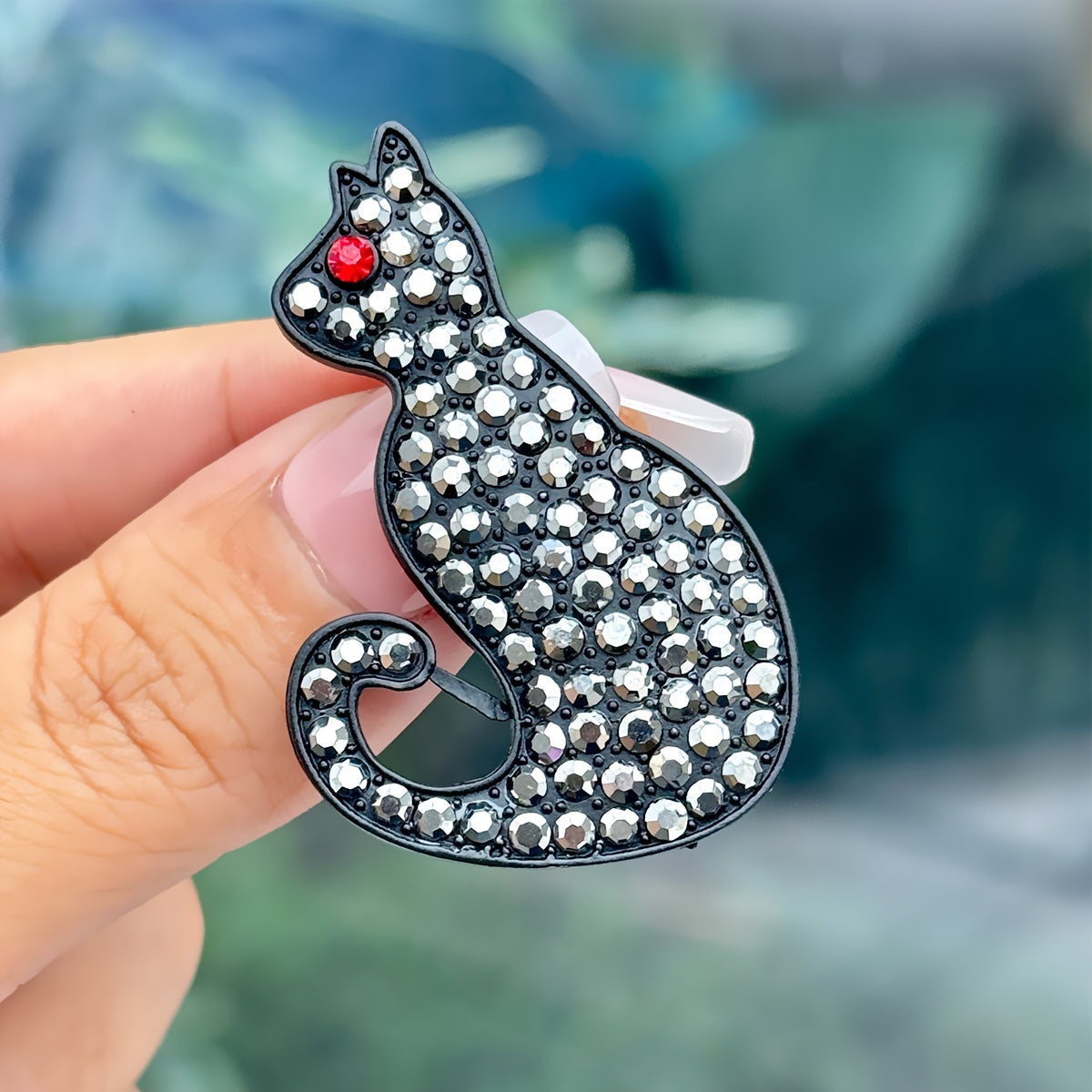 Pin de solapa de gato con rhinestones negros, broche de aleación para blazers y abrigos, otoño e invierno
