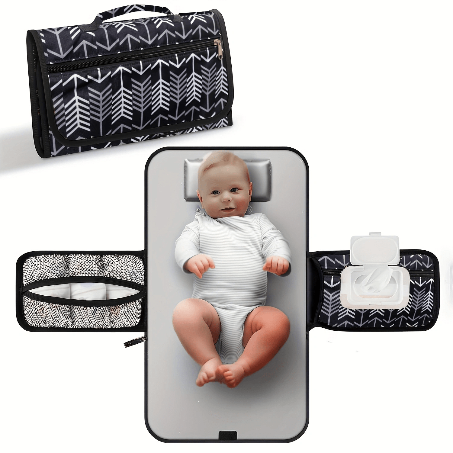 Portable Diaper Changing Pad with Grey Arrows Design for Babies