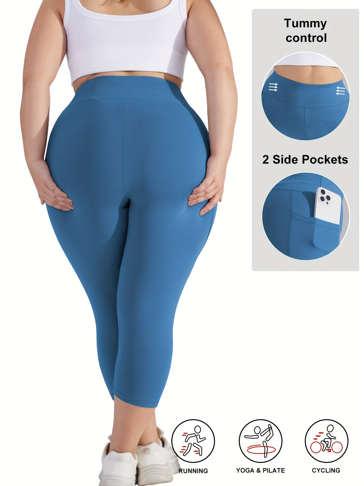 Pantalones capri de talla grande con cintura alta, control de barriga, verano cómodos y elásticos