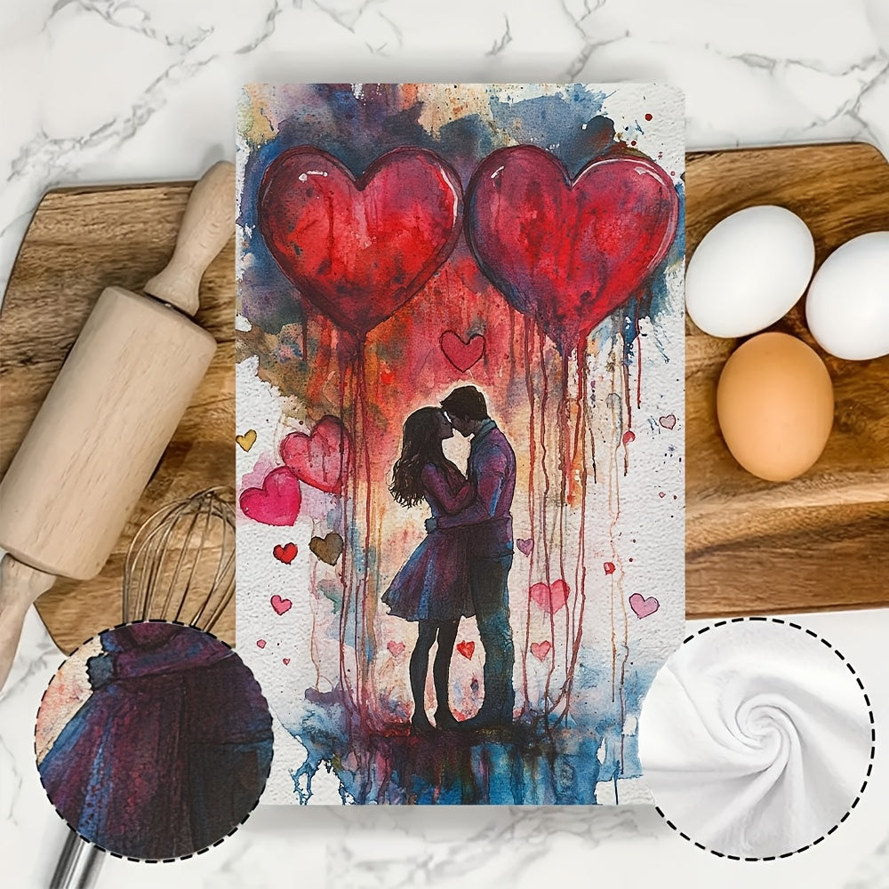 Valentine's Day Kitchen Towels Set of 2 Coastal Design Absorbent Polyester Hand Towels