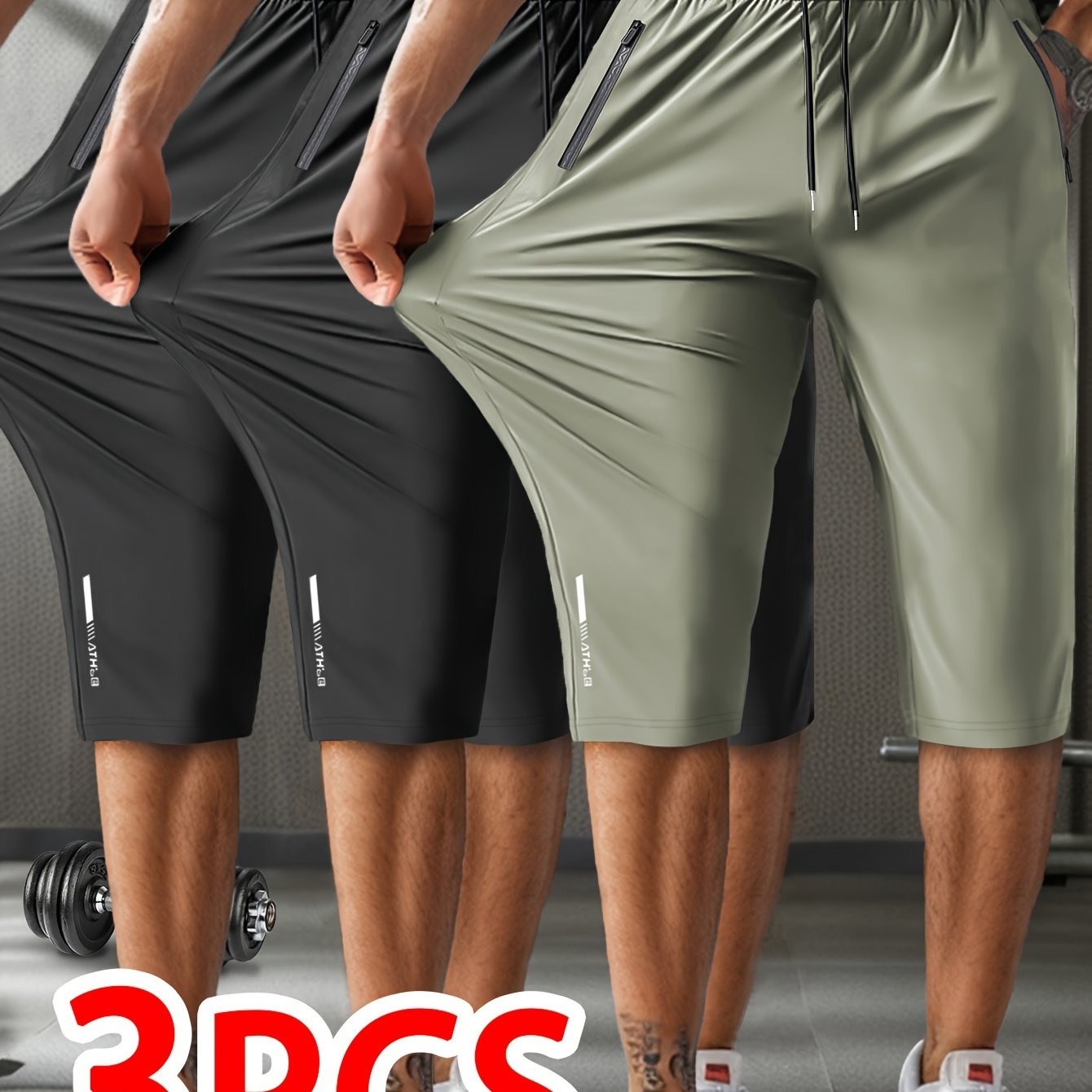 Men's Summer Breathable High-Elastic Drawstring Zip Pocket Sports Capri Pants