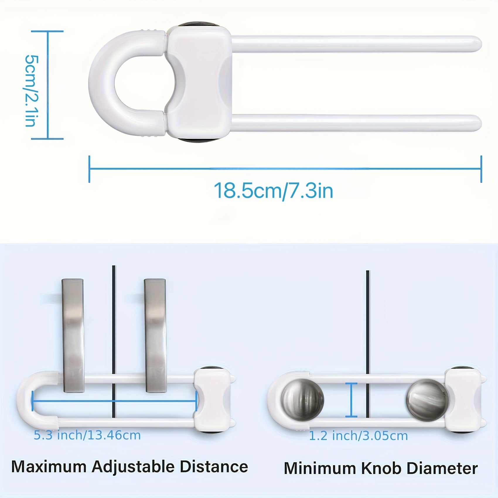 Set of 2 U-Shaped Adjustable Safety Cabinet Locks for Childproofing Kitchen Bathroom