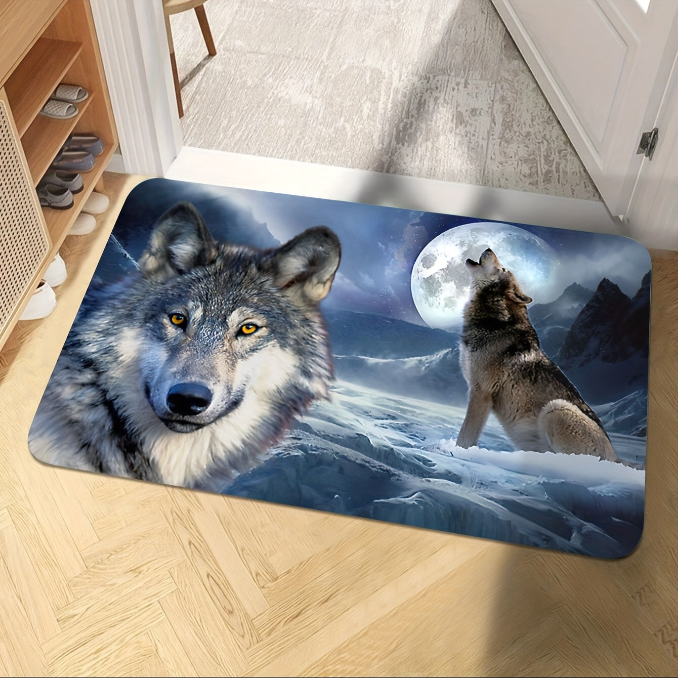 3D Snow Wolf Print Rug Soft Washable Floor Mat for Living Room Bedroom Kitchen