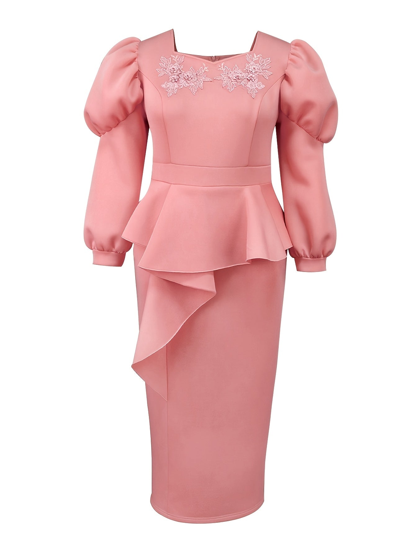 Vestido largo de noche formal para mujer de talla grande, ajustado y elegante, con manga larga y escote cuadrado