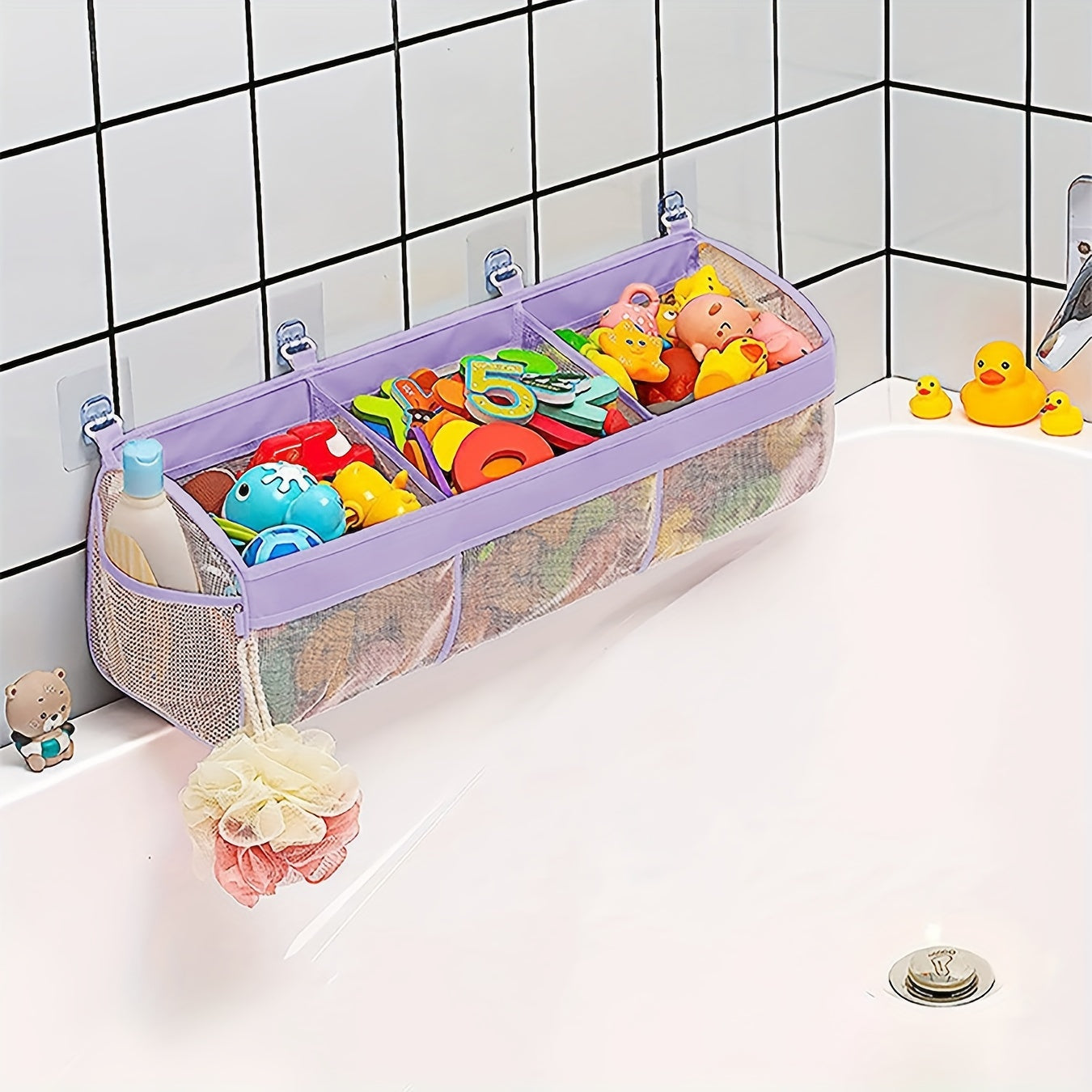Large Capacity Mesh Bath Toy Organizer Wall Mount Storage Bag for Bathroom Kids