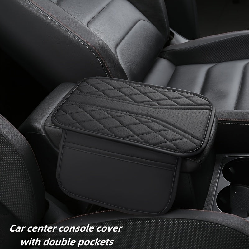 Avtomobil markaziy qo‘ltiq qutisi yostiqchası sun’iy charmadan, transport vositalari uchun ikki qavatli saqlash bo‘shliqlari