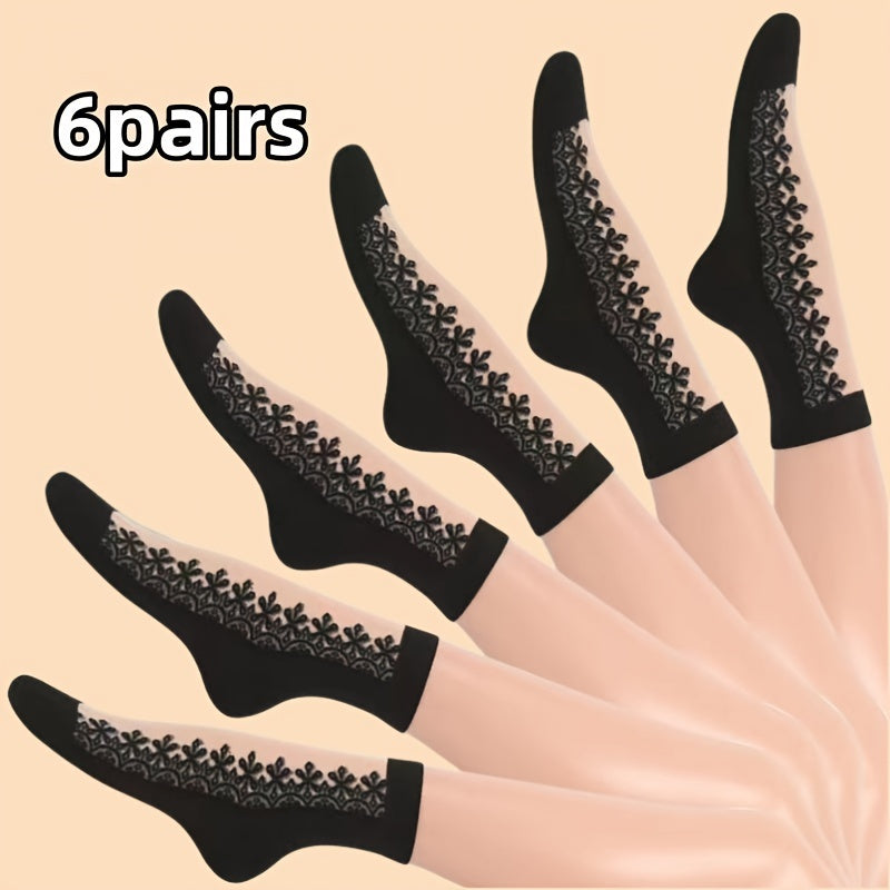 5/6 juft ayollar uchun vintage tikuv paypoqlari, qulay va nafas oladigan to'r matosidan tayyorlangan.