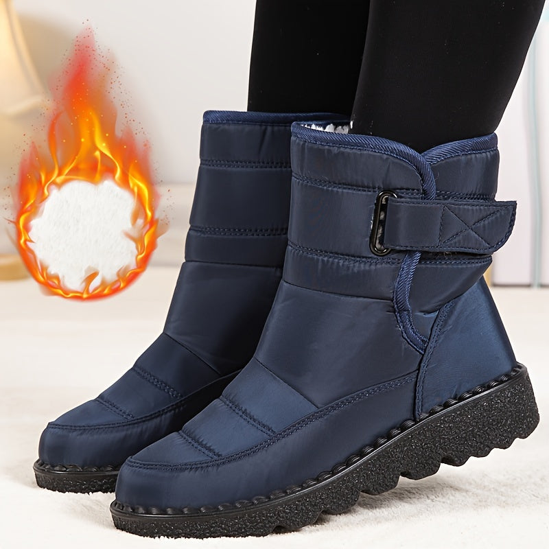Women's Mid Heel Snow Boots Water-Resistant Fabric All-Season Sizes 36-43