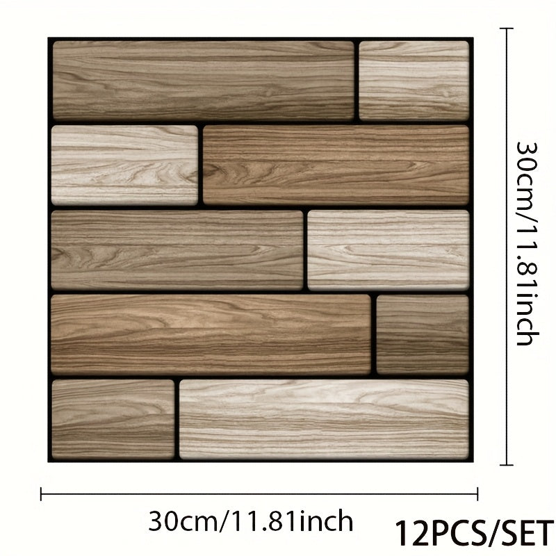 12 o'z-o'zini yopishtiradigan 3D devor paneli plitkalar, yashash xonasi va hammom uchun bezak, yaltiroq, suv o'tkazmaydigan