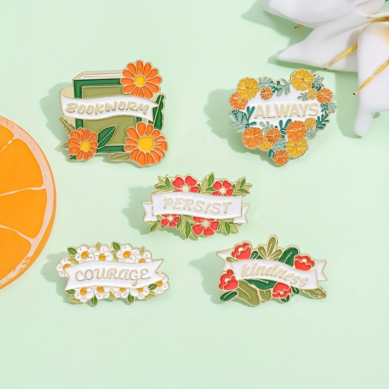 Set of 12 Floral and Green Plant Enamel Lapel Pins for Jackets and Bags