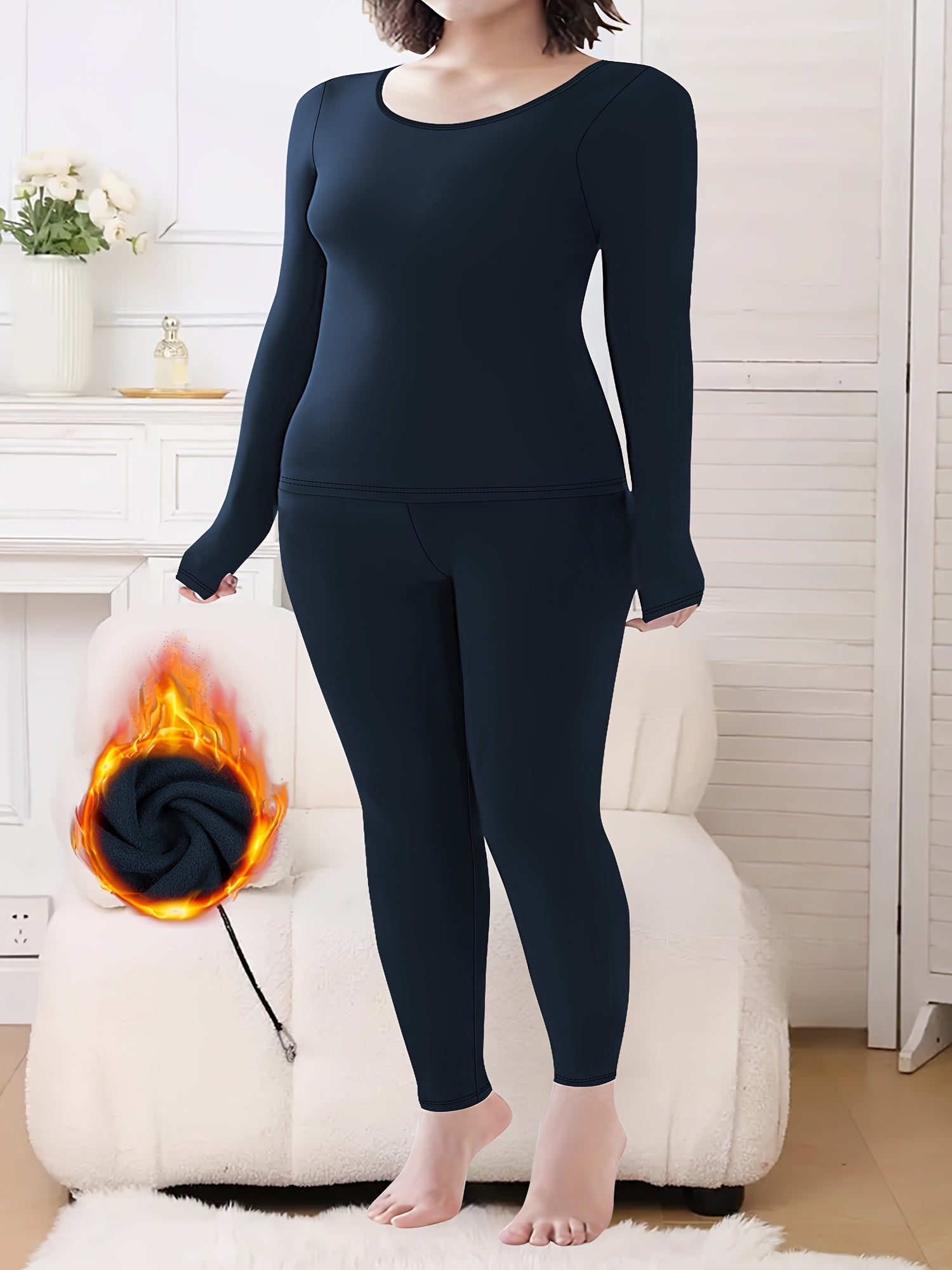 Plus Size Women's Thermal Sportswear Set with Plush Lining
