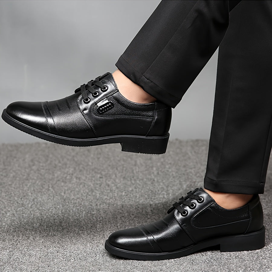 Men's Leather Derby Shoes with Slip-Resistant Rubber Sole and Round Toe
