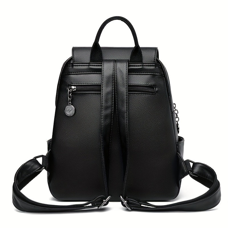 Women's Faux Leather Backpack Casual Daypack Waterproof with Pockets Black