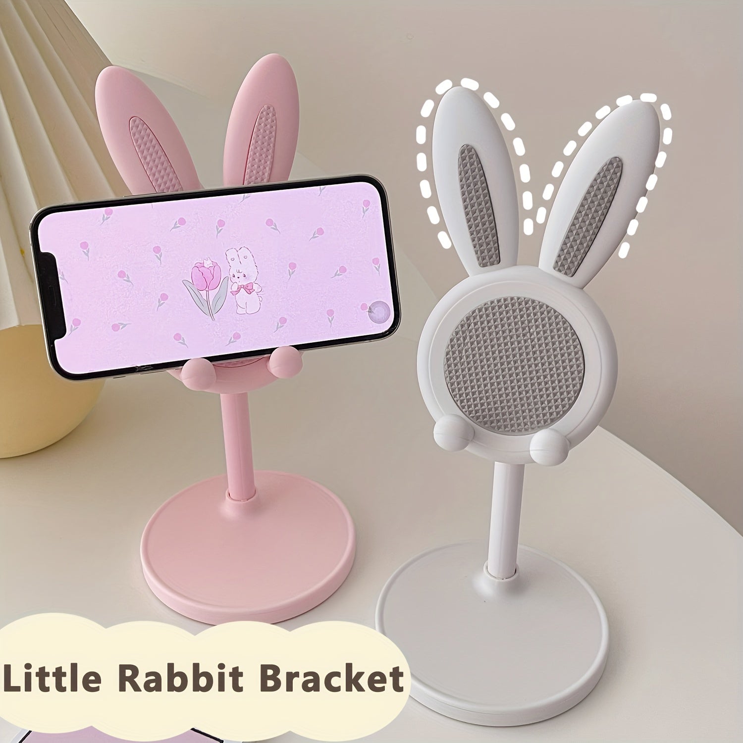 Adjustable Height Mobile Phone Holder with Rabbit Design for Live Streaming