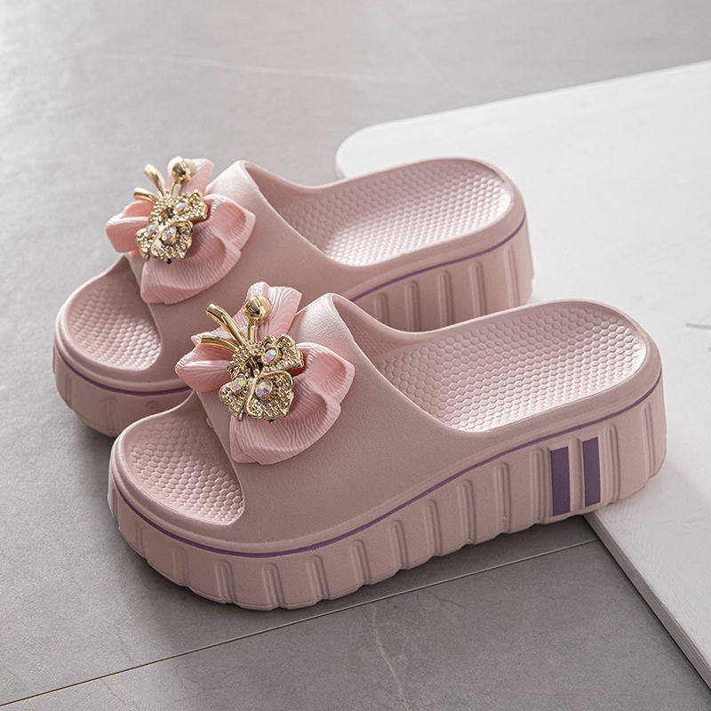 Women Floral Embellished Slide Sandals EVA Non-Slip Durable Beach Shoes