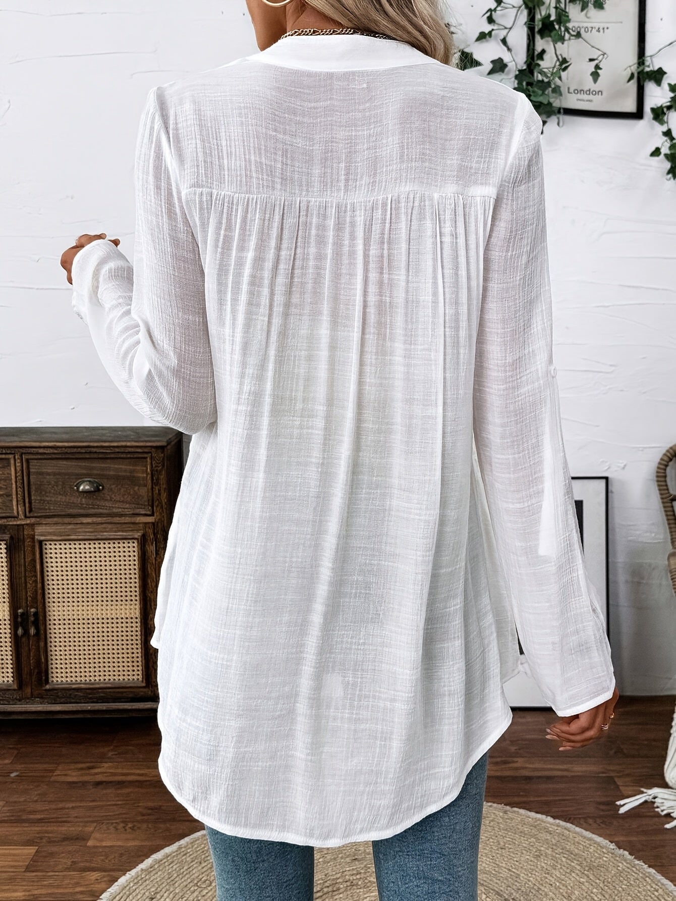 Blusa de poliéster bordada con flores para mujer, cuello redondo, manga larga, primavera y otoño