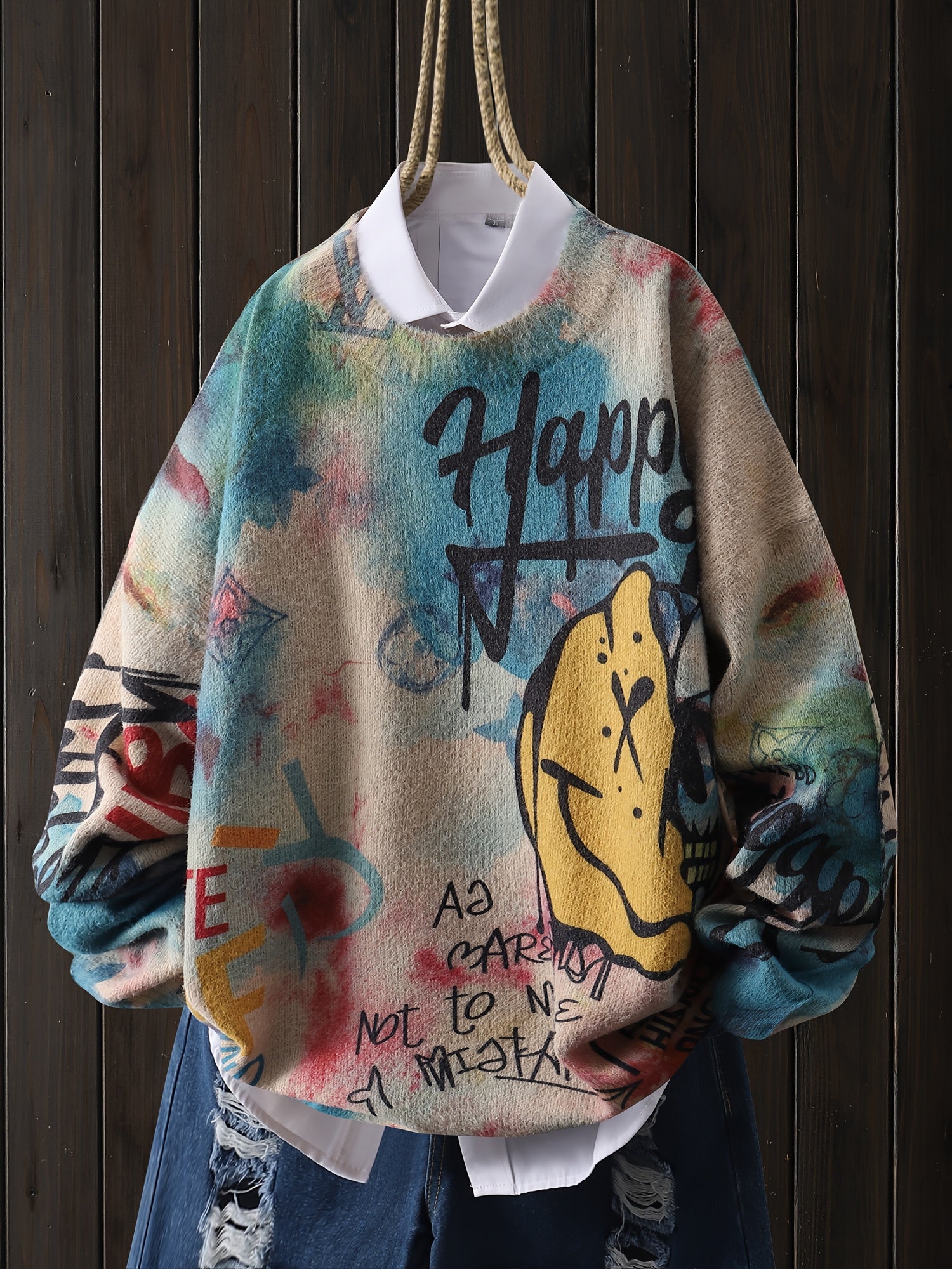 Plus Size Floral Pattern Crew Neck Sweatshirt with Long Sleeves and Slight Stretch