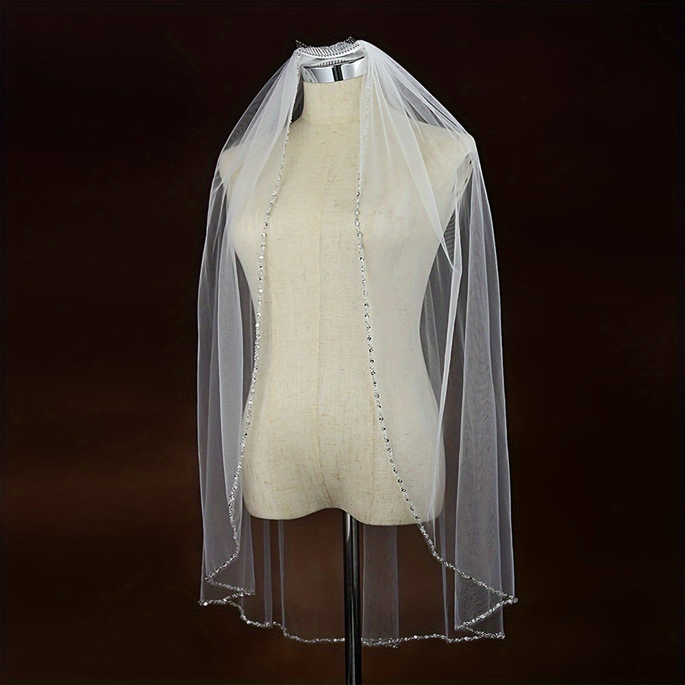 Handcrafted Bridal Veil with Crystal Sequins for Wedding and Valentine's Day