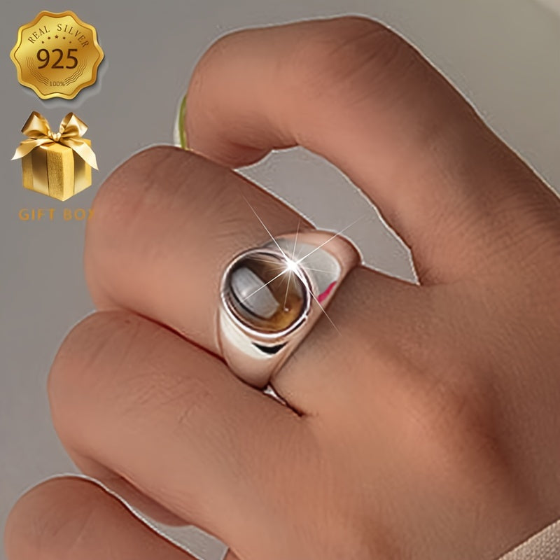 Sterling Silver Tiger Eye Stone Ring Adjustable Hypoallergenic Jewelry