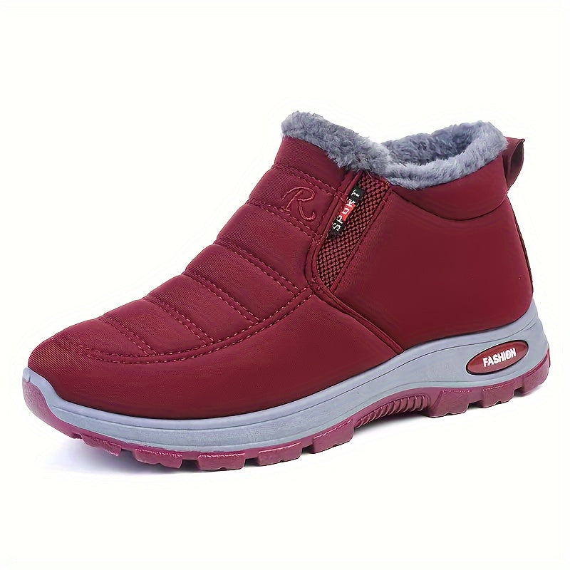 Women's Winter Snow Boots Fleece-Lined Slip-On Solid Color Rubber Sole