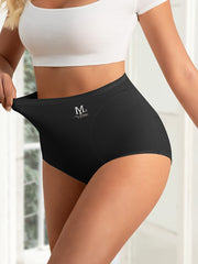 Panties de cintura alta para mujer con control de barriga, sin costuras, negras, ligeras, de elastano
