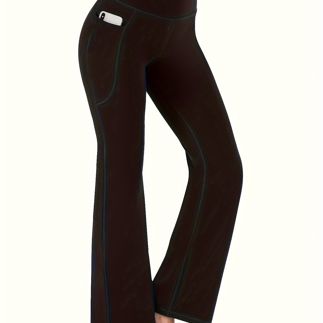 Plus Size High Waist Yoga Pants with Pockets Polyester Elastane Solid Color