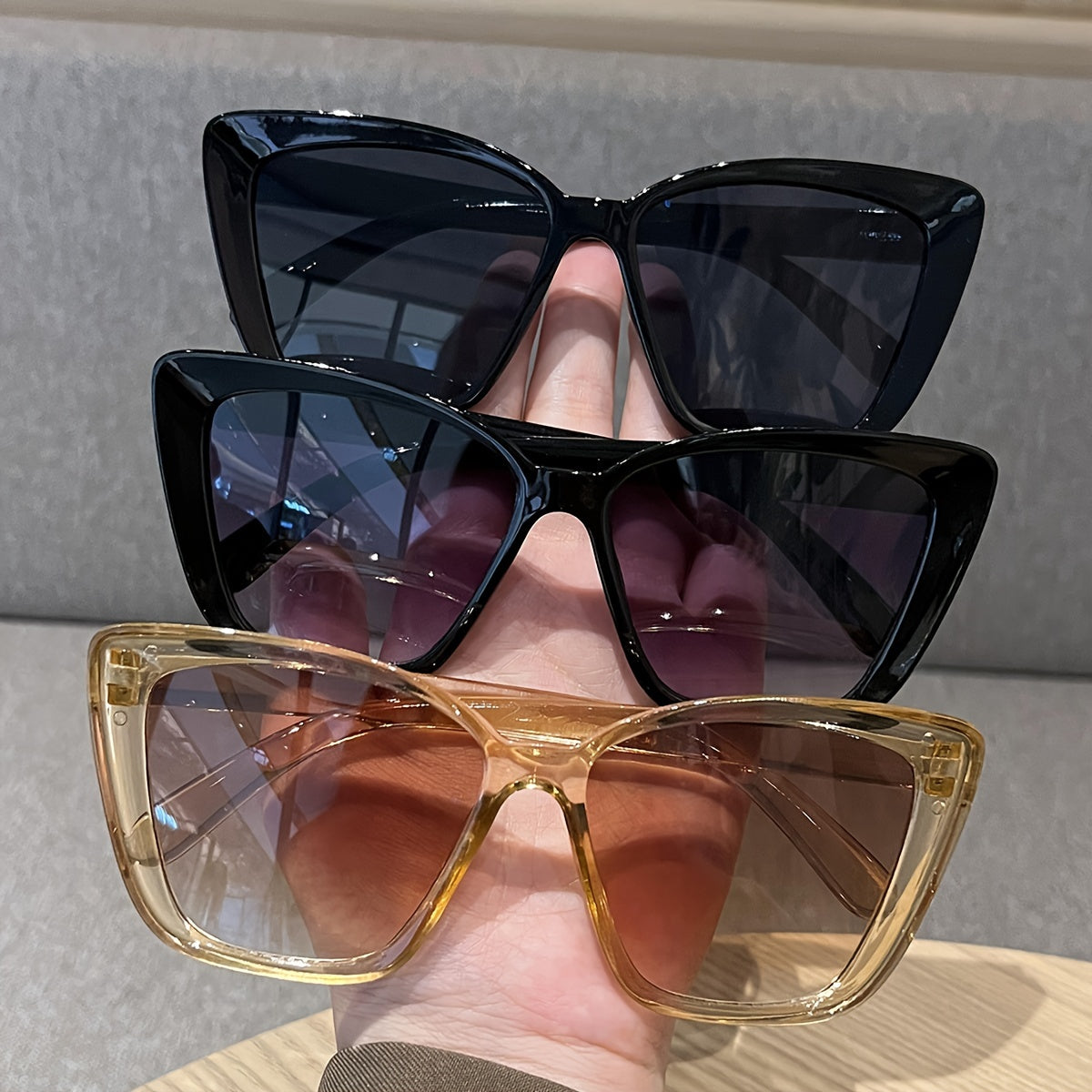 Set of 3 Women's Cat Eye Glasses in Classic Colors with Large Frames for Casual Wear