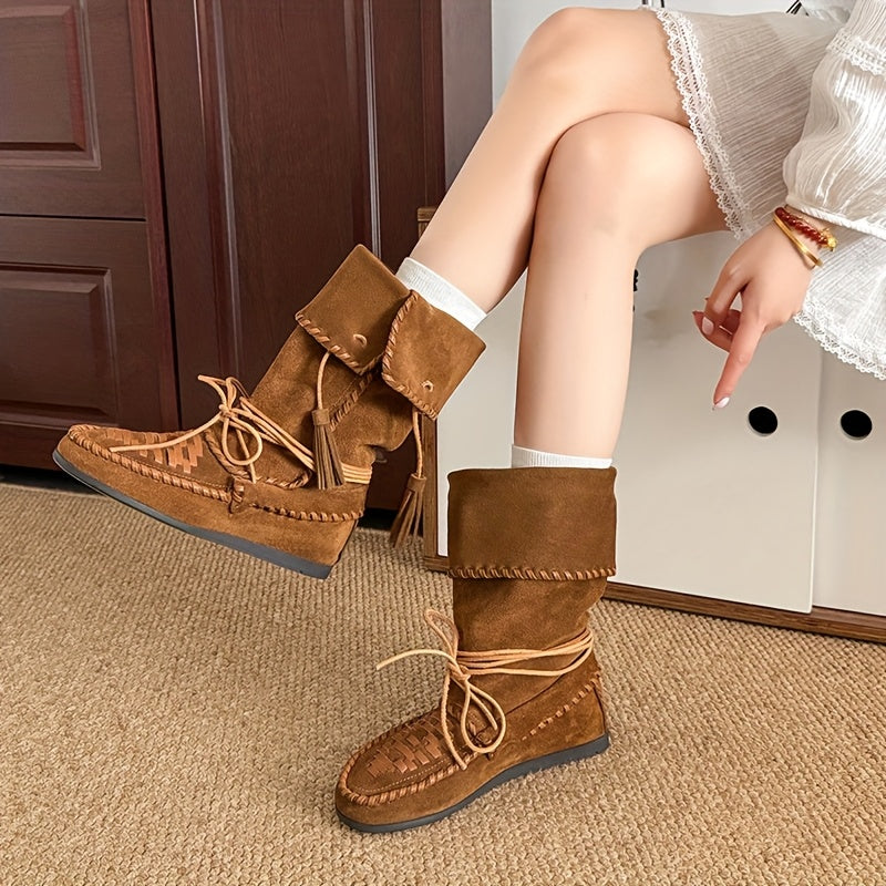 Women's Mid-Calf Faux Leather Western Boots with 3cm Platform Heel